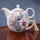 Peacock Porcelain Teapot and Cup Set - Elegant Peacock Design