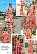 Womens Casual Floral Deep V Neck Long Sleeve Long Evening Dress Cocktail Party