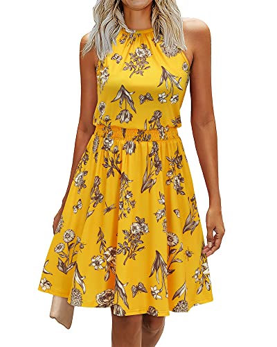 Women's Summer Sundress Halter Neck High Waist Floral Casual Dress