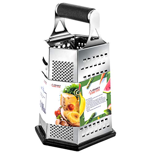 Kitchen Box Grater, Stainless Steel Grater - 6 Sides Stand Grater with Rubber Handle & Base