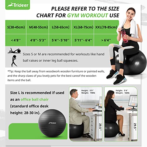Extra Thick Yoga Ball Exercise Ball, 5 Sizes Ball Chair, Heavy Duty Swiss Ball (Black, L (58-65cm))