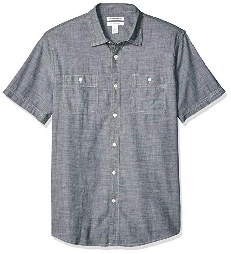 Men's Regular-Fit Short-Sleeve Chambray Shirt Shirt, -Grey, XX-Large