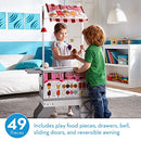 Wooden Snacks and Sweets Food Cart - 40+ Play Food pcs, Reversible Awning