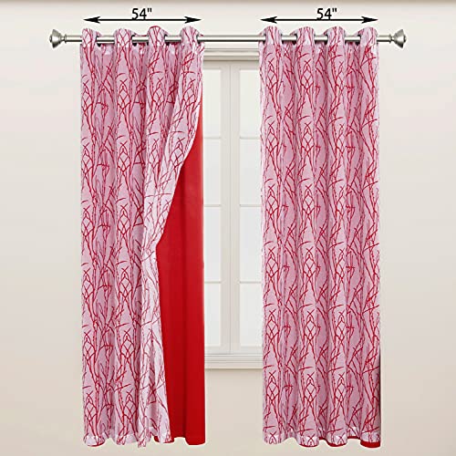 Mix and Match Curtains - 2 Pieces Branch Print Sheer Curtains and 2 Pieces Blackout