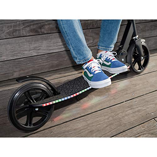 Folding Kick Scooter, Black - Wide Deck, Rear Foot Brake