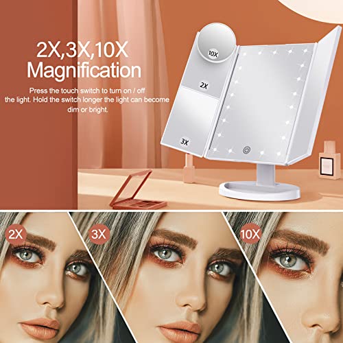 Makeup Mirror Vanity Mirror with Lights, 2X 3X 10X Magnification, Lighted