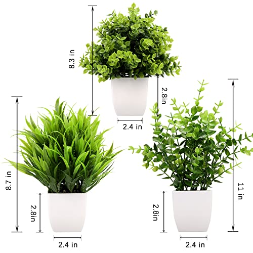 3Pack Mini Fake Plants in Pots,Artificial Plastic Eucalyptus Plants,Wheat Grass