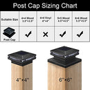 Solar Post Lights, Outdoor Post Cap Lights for Fence (4 Pack, Black)