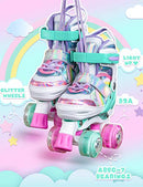 Sulifeel Rainbow Unicorn 4 Size Adjustable Light up Roller Skates for Girls Boys for Kids