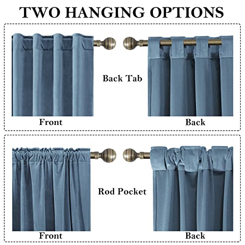 Stone Blue Velvet Curtains 52 X 84 Inches, 2 Panels Light Blue Room Darkening Curtains/Drapes