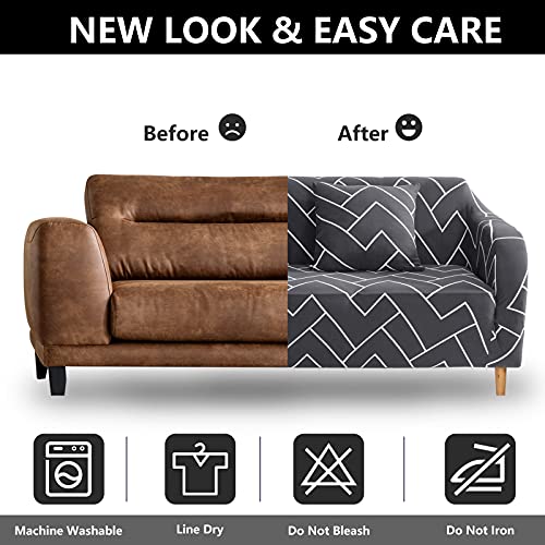 3 Seat Couch Cover Stretch Sofa Covers for 3 Cushion Couch Fit Sitting Width Between 68" to 86"(3 Seater, Grey)