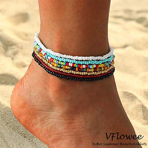 Boho Handmade Beaded African Anklets Multicolor Women Stretch Seed Beads