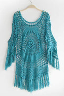 CUPSHE Women's Cover Up Blue Crochet Hollow Out Tassel Swimsuit