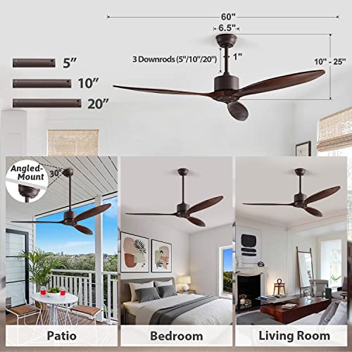60'' Wood Ceiling Fans With Remote Control,Indoor Outdoor Modern Black Ceiling Fan