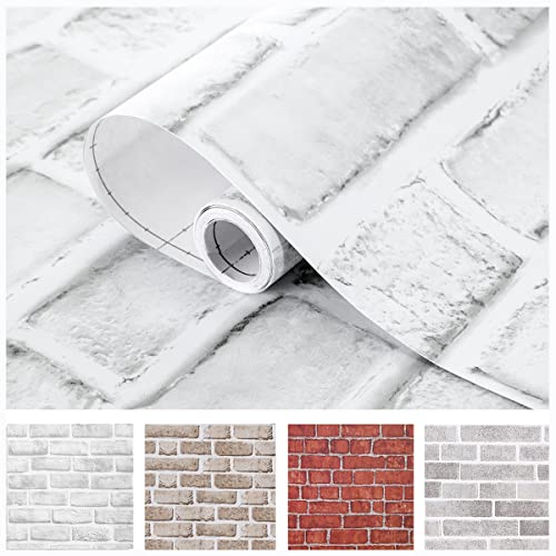 Brick Wallpaper Peel and Stick White 17.7x118.1 Inches