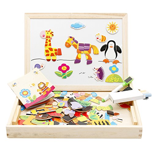 Wooden Educational Toys Magnetic Art Easel Animals Wooden Puzzles Games for Kids