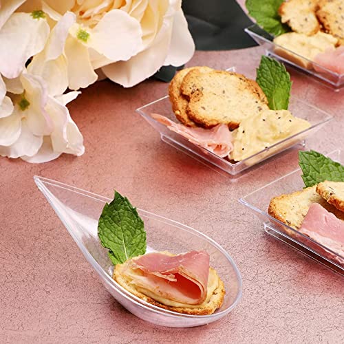 Mini Appetizer Plates and Tear Drop Spoons for Weddings (Clear, 72 Pieces)