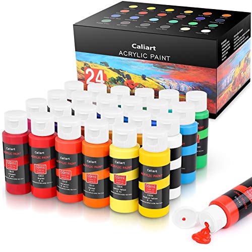 Caliart Acrylic Paint Set With 12 Brushes, 24 Colors (59ml, 2oz) Art Craft Paints