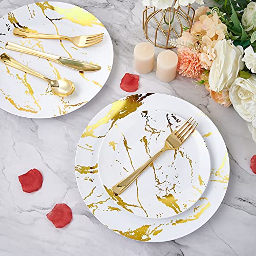 180PCS Disposable Dinnerware Set 30 Guest - 60 white And Gold Plastic Plates