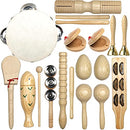 Musical Instruments Set, 15PCS Natural Wooden Percussion Tambourine Maracas Bells Instruments