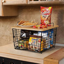 2 Set Kitchen Counter Basket with Bamboo Top - Pantry Cabinet Organization and Storage Wire Basket