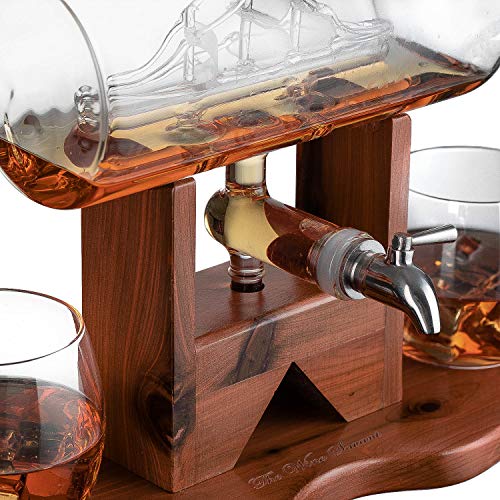 Whiskey Decanter Set, Liquor Dispenser for Home Bar,1250ml Ship & 2 Whiskey Glasses