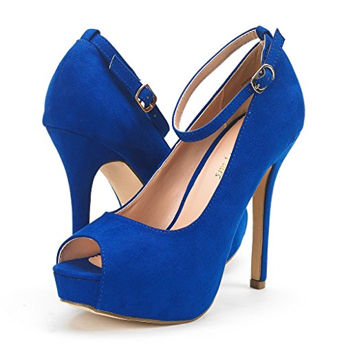 DREAM PAIRS Women's Swan-10 Royal Blue High Heel Plaform Dress Pump Shoes