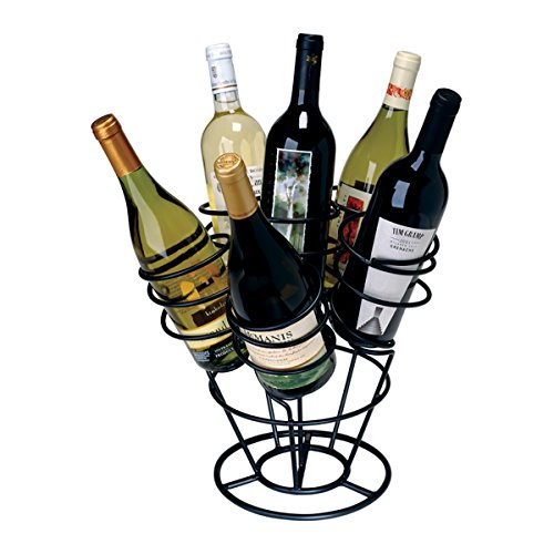 Oenophilia Bottle Bouquet Wine Rack, Black, Tabletop Metal Wine Rack, Countertop Wine Storage Holder - 6 Bottle