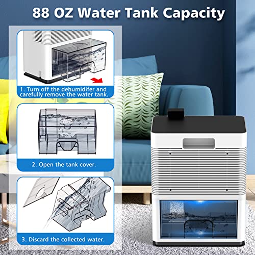 Dehumidifier, 88 OZ Water Tank, Dehumidifier for Bathroom, Bedroom with Auto Shut Off