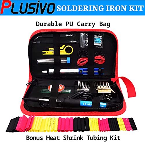 Soldering Iron Kit - Soldering Iron 60 W Adjustable Temperature, Solder Wire, Tweezers, Soldering Iron Stand, Soldering Iron Tips Set, Desoldering Pump, Solder Wick, Heatshrink Tubes [110 V, US Plug]