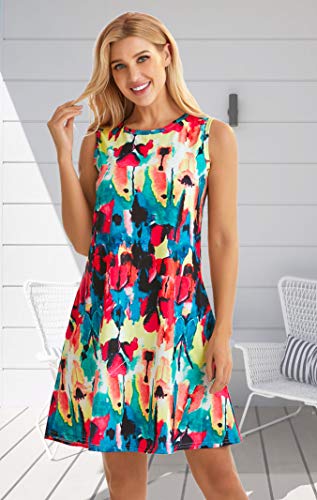 Beach Dresses for Women Summer Tshirt Floral Sundress Sleeveless