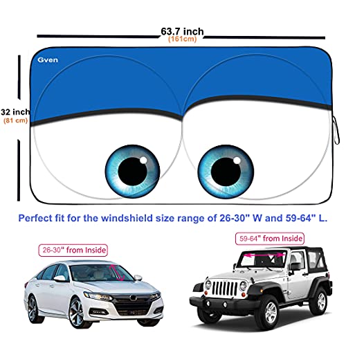 Gven Windshield Shade, Car Sun Shade for Front Windshield Funny Car Eyes