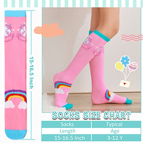 Kids Girls Knee High Socks Unicorn Gifts kawaii Long Boot 6 Pack Stocking Stuffer (Unicorn H)