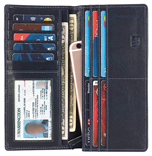 Mens Vintage Genuine Leather RFID Blocking Long Wallet Bifold Wallets For Men