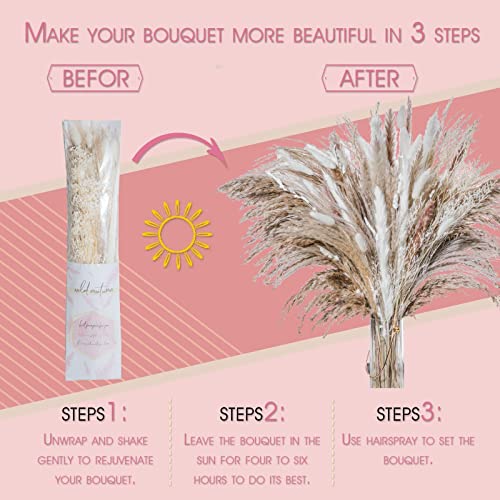 86PCS Natural Dried Pampas Grass Bouquet,Boho Home Decor for Wedding