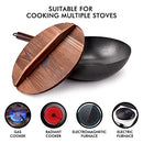 Carbon Steel Wok with Wooden Handle and Lid,using for Electric, Induction, Gas Stoves