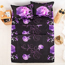 Purple Sheet Set Queen, 4 Piece Soft Microfiber Purple Rose Bedding Sheets Queen Bed