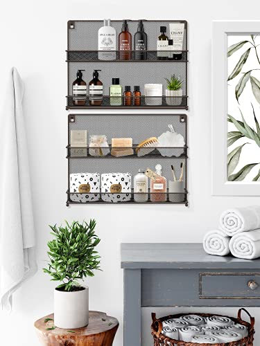 2 PK 2 Tier Mesh Kitchen Counter-top or Wall Mount Spice Rack Jars Storage Organizer