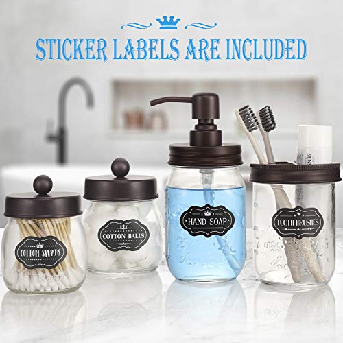 Mason Jar Bathroom Accessories Set 4 - Soap Dispenser, Apothecary Jars