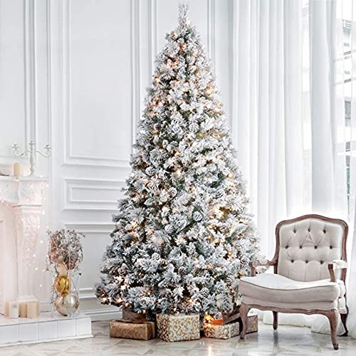 6ft Snow Flocked Artificial Christmas Tree with Pine Cones, 764 Tips, Metal Stand