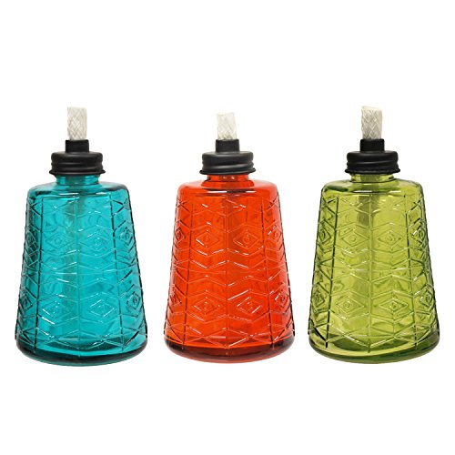 TIKI 6-Inch Molded Glass Table Torch, Red, Green & Blue (Set of 3)
