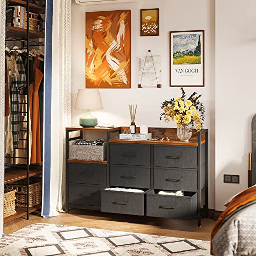 Dresser with 2 Outlets and USB Charging, TV Stand 52''W Larger Dresser for Bedroom ]