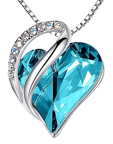 Women’s Silver Plated Infinity Love Heart Pendant Necklace with Turquoise Aquamarine