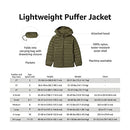 Boys' Lightweight Water-Resistant Packable Hooded Puffer Coat, Navy, X-Large