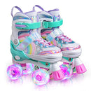 Sulifeel Rainbow Unicorn 4 Size Adjustable Light up Roller Skates for Girls Boys for Kids