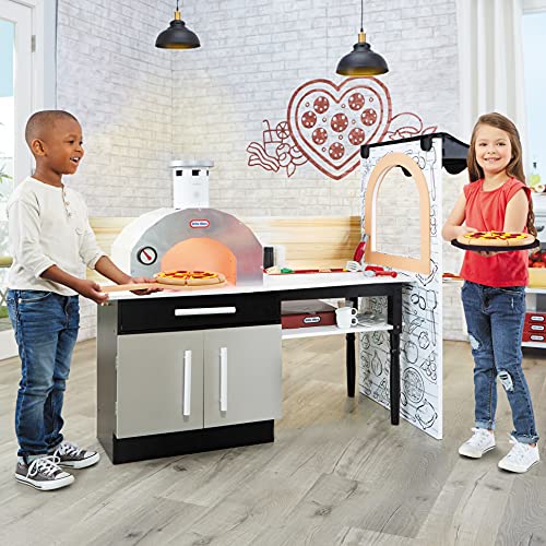 Real Wood Pizza Restaurant Wooden Play Kitchen Cook and Serve with Realistic Lights