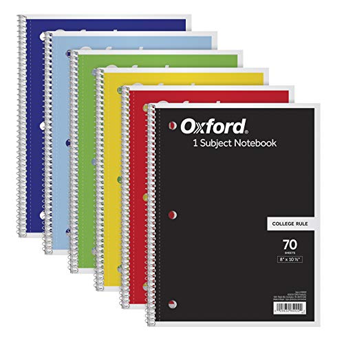 Oxford Spiral Notebook 6 Pack, 1 Subject, College Ruled Paper