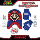 Nintendo Boys' Winter Hat and Kids Gloves Set, Super Mario Beanie for Ages 4-7, Blue/Red Design