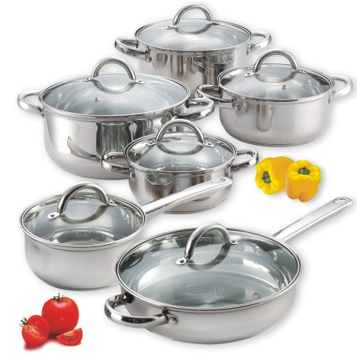 Cook N Home 12-Piece Stainless Steel Cookware Set, Silver