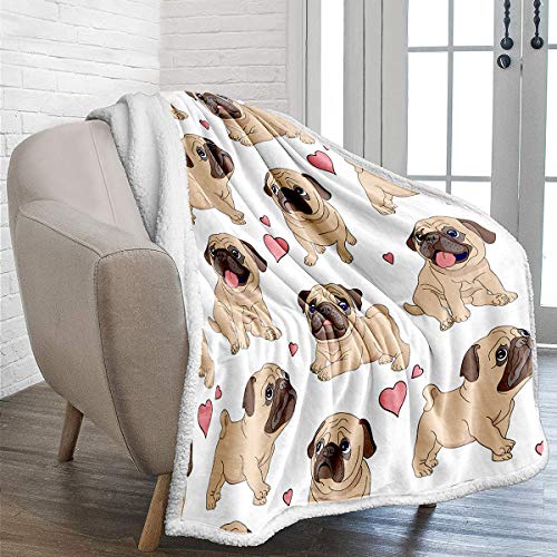 Pug Throw Blanket Twin Reversible Pug Dog Printed Sherpa Blanket for Kids Adults